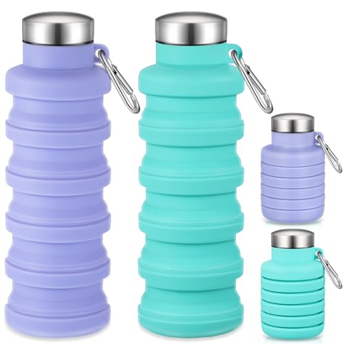 Baderke 2 Pcs Collapsible Water Bottles, 17oz, Green, Purple - color: Green, Purple