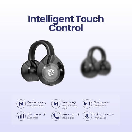 Clip On Earbuds, Open Ear Wireless Bluetooth 5.4 Headphones, Mic, Black