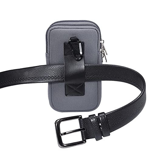 Dual Layer Universal Neoprene Cell Phone Sleeve, Zip Wallet Belt Loop Holster for iPhone 17 16 15 14 13 12 11 Pro Max Samsung Galaxy A17 16 S26 Ultra Google Pixel 10 Pro XL OnePlus 15 (Gray) - color: Gray