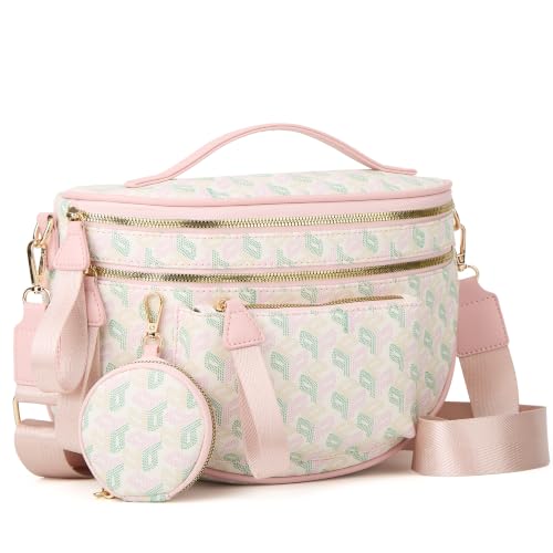Makes Checkered Crossbody Bag Bum Bag for Women with Pouch - color: Beige P