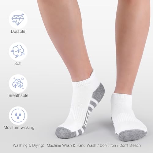 Felicigeely Athletic Running Ankle Socks Cushioned Low Cut Men Women 6 Pack - color: White, size: 6-9