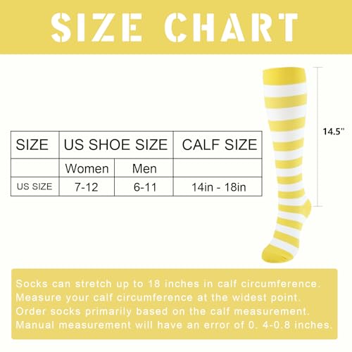 Junely Compression Socks for Women Knee High Striped Polka Dot Stockings - color: Yellow White