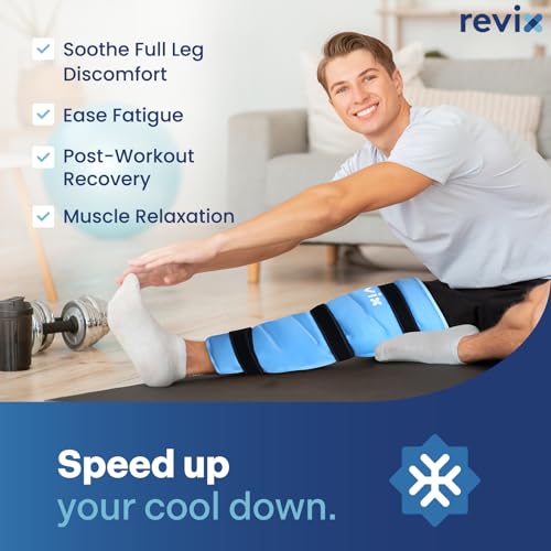 REVIX Full Leg Ice Pack Wrap for Knee, Hip & Thigh, Reusable Cold Gel Wrap - color: Blue