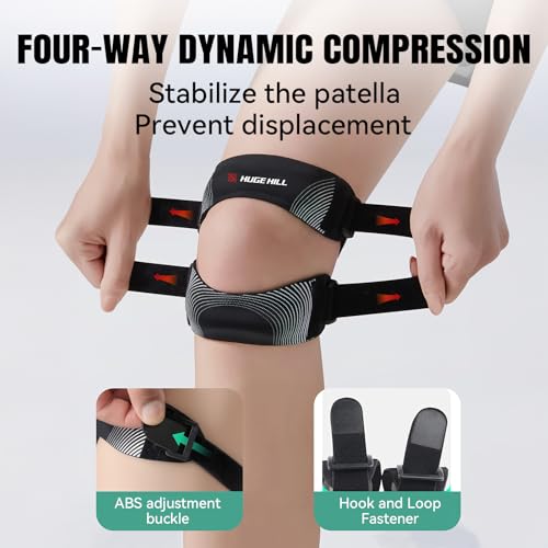 Knee Brace with Patella Knee Strap – Adjustable Compression Support Sleeve for Men & Women, Breathable Knee Brace for Running & Basketball, Patella Knee Brace for Pain Relief (Black)
