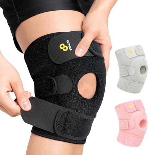 Bracoo Knee Support Brace for Men Women, Adjustable Compression Sleeve Wrap Patellar Pad Tendon - Arthritis Pain, meniscus tear, Injury Recovery, Running, Workout, KS10 - color: Black