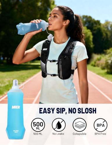 MIER Running Hydration Vest for Women Men, 500ml Soft Flask & Phone Holder - color: Black, size: XSmall/Small
