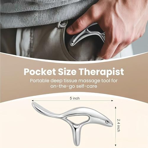 Ergonomic Deep Tissue Massage Tool, Metal Trigger Point Gua Sha Scraper for Full Body Myofascial Release, FSA Eligible Acupressure Thumb Saver Tool for Neck, Back & Muscle Knot Relief