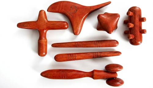 Lungcha 6 Types, 7 Piece Set Traditional Thai Massage Reflexology Wooden Stick Tool (Set of 6 Types Full Body Massage)