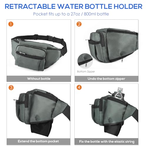 NOOLA Fanny Pack with Water Bottle Holder, Hiking Waist Bag for Men Women - color: Grey