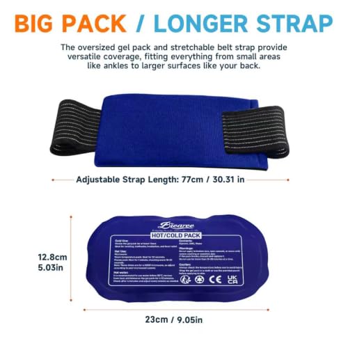 BICAREE Ice Packs for Injuries Reusable (3-Piece Set), Hot & Cold Gel Pack with Adjustable Wrap for Joint and Muscle Pain, Swelling, Knees, Back, Shoulder