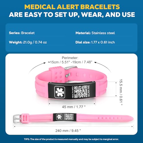 Medical Bracelets for Men Women with QR Code Medical Alert ID Bracelets - color: Black Pink
