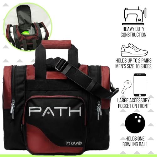 Pyramid Path Pro Deluxe Single Bowling Ball Tote - Holds One Ball, One Pair Shoes Up to Mens 15 - color: Burgundy