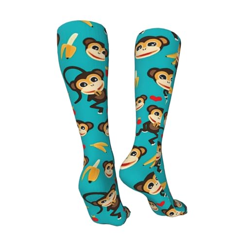 Monkey Love Banana Kids Cozy Knee High Tube Compression Socks Novelty Athletic Long Crew Socks for Child Girls Boys 19.8in