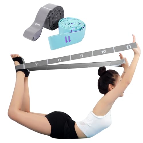2-Pack 11-Loop Stretch Bands, Adjustable Stretch Strap for Yoga, Pilates, Dance, Ballet, Gymnastics, Flexibility, Leg Stretching, Physical Therapy & Stretching Equipment for Home Workout & Mobility - color: Gray+Blue