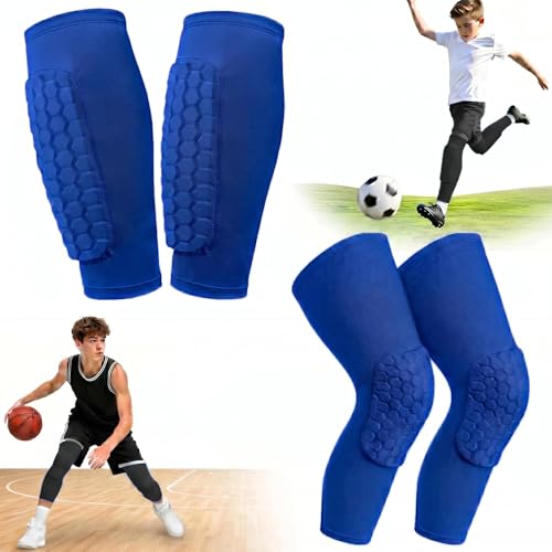 2 Pairs Soccer Shin Guards for Kids Youth Adult with Honeycomb Pads - color: Blue, size: Medium