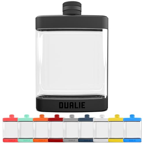 DUALIE 8 oz Hip Flask for Liquor - Shatterproof Alcohol Flasks with Clear Tritan Plastic and Silicone Grip - Flask Gift for Men & Women - Black - color: Black