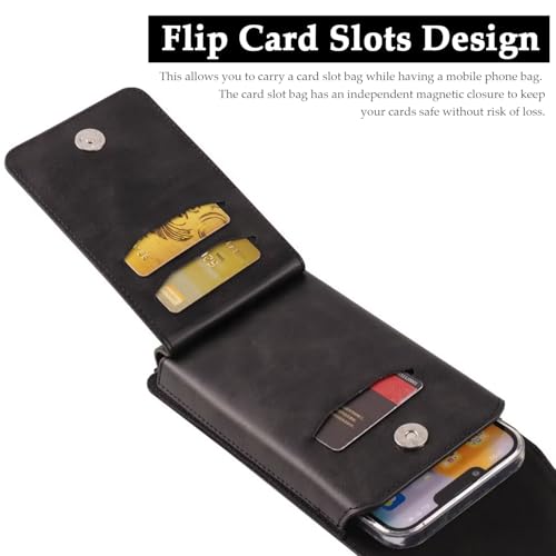 Belt Phone Holster with Clip Compatible with iPhone 17/16/15/14/13/12/11/XS, Galaxy S25/S24/S23/S22/S21, PU Leather Belt Phone Pouch Belt Case Waist Bag ID Card Pouch Protective Cover for Men, Black - color: L(15.5*8*2 CM), size: Black