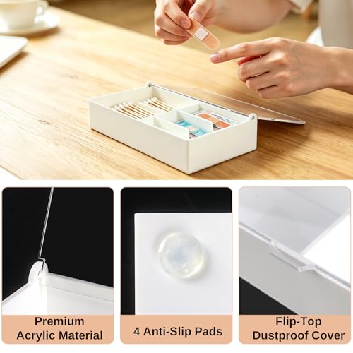 Bandage Organizer, Acrylic Bandage Holder for First Aid Bandage, Medical Supply Storage Box for Cotton Swab Pills, Adhesive Tape, White