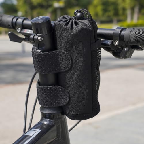 Bike Water Bottle Holder for Handlebar, Bike Cup Holder with Mesh Pockets and Removable Strap, Bicycle Water Bottle Drink Holders for Scooter Wheelchair Mountain Bikes E-Bike Road Bikes