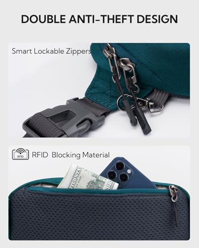 WATERFLY Small Fanny Pack RFID Blocking Travel Hiking Crossbody Waist Bag - color: Peacock Blue