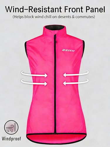 qualidyne Women's Windproof Cycling Vest, Full-Zip Bike Jacket with Pocket - color: Red, size: X-Large