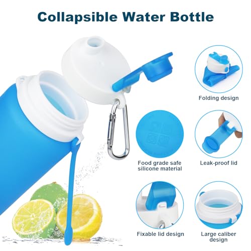 PLTCAT Collapsible Water Bottles, 19oz Foldable Silicone Travel Bottles - color: Blue