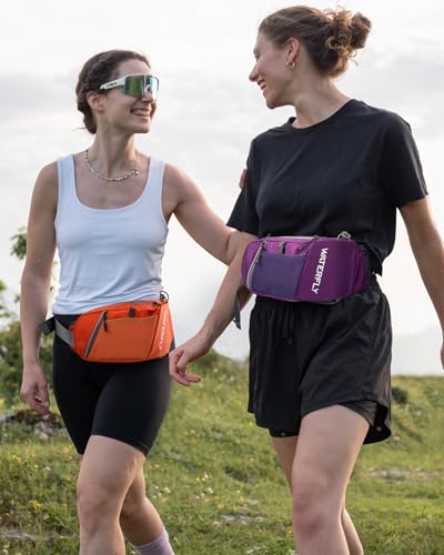 WATERFLY Water Bottle Fanny Pack, Hiking Hydration Belt for Women Men - color: Dark Purple