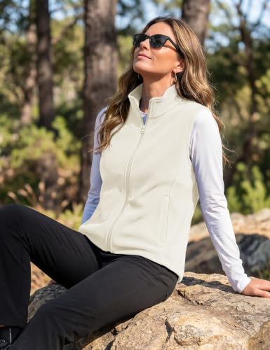 TACVASEN Women's Fleece Vest Outerwear Lightweight Sleeveless Zip Up Jacket - color: Beigewhite, size: Small
