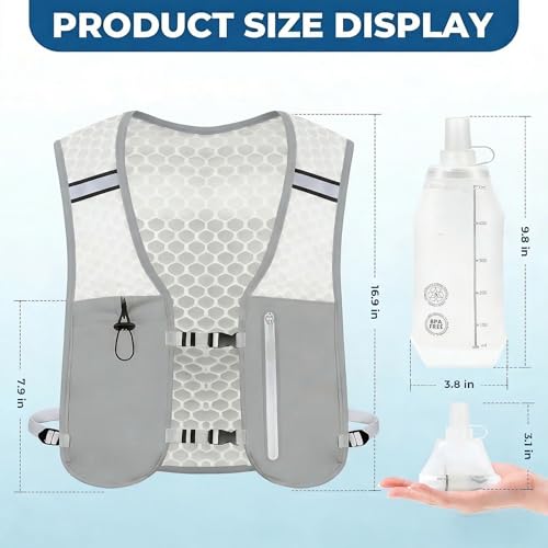 Running Hydration Vest, Adjustable Chest Straps Running Vest for Women Men with 500ml Soft Flask - color: Grey