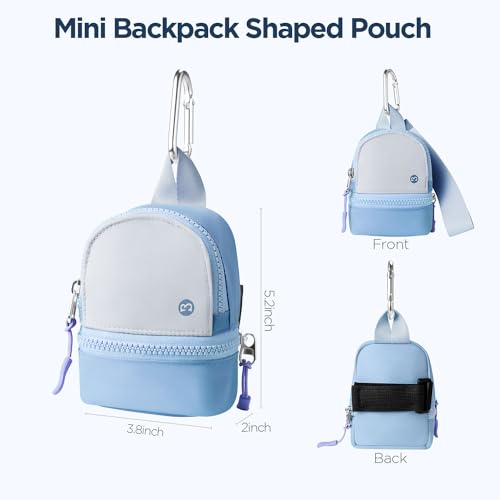 Babysun Mini Backpack Keychain Wristlet Pouch Small Change Coin Purse Cute Zipper Wallet With 3 RFID Card Slots For Women/Men Airpods Cosmetics - color: Grey Blue
