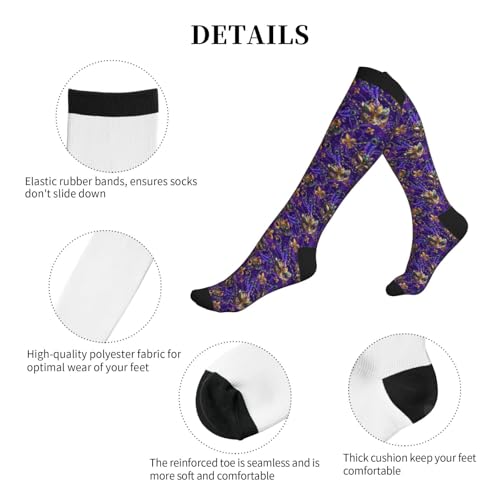 Compression Socks Knee High Support Socks Women Circulation Stockings for Athletic Running Cycling Flying - color: Mardi Gras
