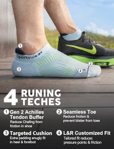 Juclise Men's No Show Compression Running Socks, Athletic Socks, 3 Pairs - color: Gradient Blue+carolina Blue+marine Od Green, size: Medium
