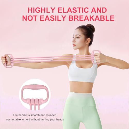 6 Gear Adjustable Resistance Bands with Handles 15-90LBS Home Gym - color: pink
