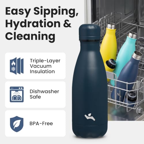Konokyo 12 oz Insulated Stainless Steel Water Bottle, Navy Blue - color: Navy Blue, size: 12 Ounces