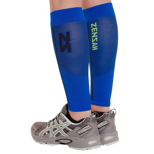 Zensah Featherweight Compression Leg Sleeves - Relieve Shin Splints, Calf Strains - color: Sporty Blue, size: Large