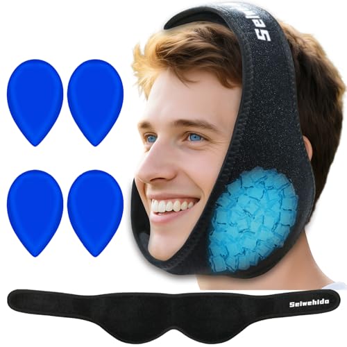 Wisdom Teeth Ice Pack Head Wrap Jaw Face Ice Pack with 4 Gel Packs - color: Black-4 Gel Pack