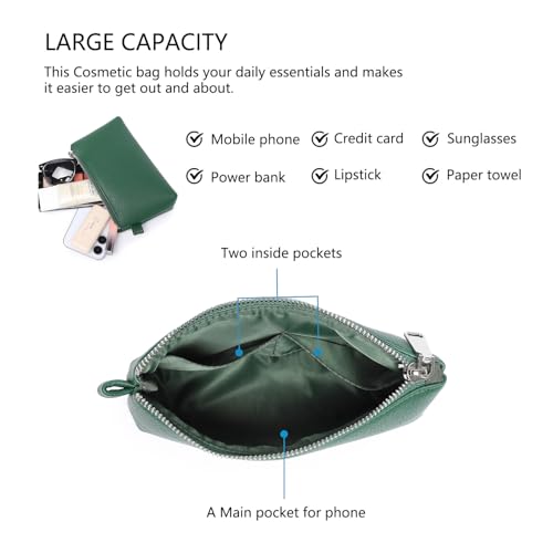 Small Makeup Bag for Purse, Leather Cosmetic (Forest Green) - color: PU/Forest Green