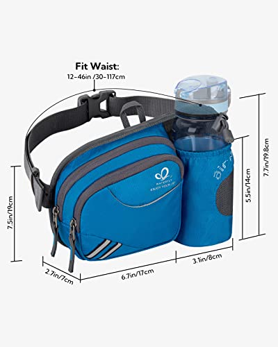 WATERFLY Fanny Pack Waist Bag: Waist Pack for Women Men with Water Bottle Holder Hiking Fanny Pack for Running Walking DogWalking Travel Cycling - color: blue