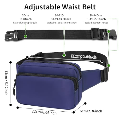 Fanny Pack Nylon Mini Belt Bag Everywhere Belt Bag for Women Water Repellent Waist Packs Crossbody Bags with Adjustable Strap - color: Blue