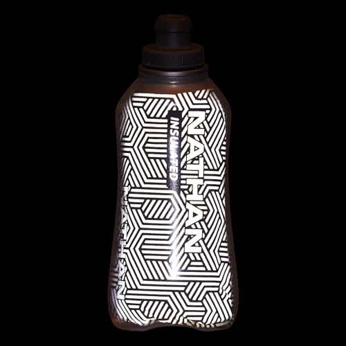 Nathan SpeedDraw 2 Insulated Handheld Running Water Bottle Flask 18oz – Double-Wall Insulation, Ergonomic Grip, Blast Valve Cap, Phone & Key Storage Pockets, Reflective Design - color: 18oz Insulated - Ribbon Red