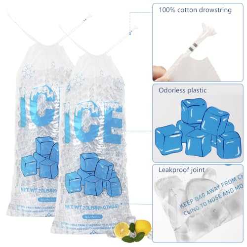 100 PACK 20 lb. Plastic Ice Bags with Cotton Draw String 14 x 28 Inch Heavy-Duty Plastic Ice Storage Bags with Draw String (2.8mil Thickness, Ice Cube pattern) - style: 14x28inch(100pack)Cotton Drawstring-Ice Cube Pattern