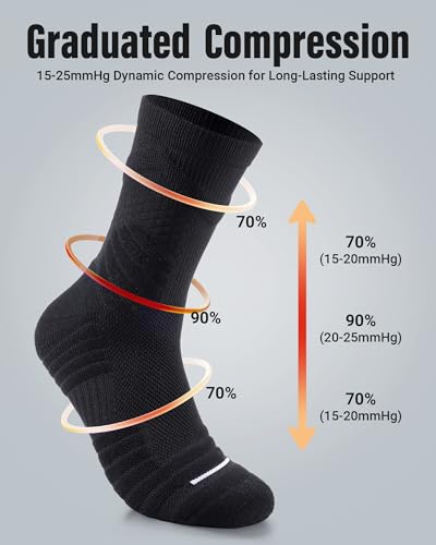 Compression Crew Athletic Socks, 3 Pairs, Performance Socks - color: Black, size: Medium