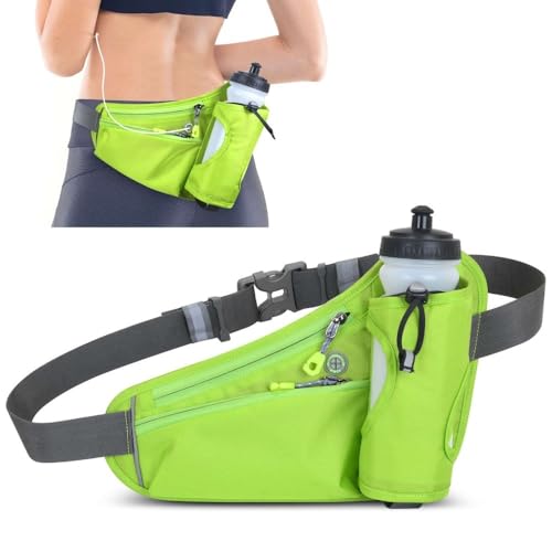 Running Waist Pack with Water Bottle Holder, Adjustable Belt - color: Green
