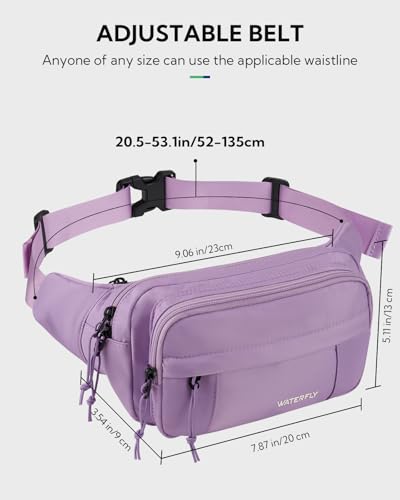 WATERFLY Fanny Pack Waist Bag: 2.5L Large 5 Zipper Pockets for Women Men - color: Purple