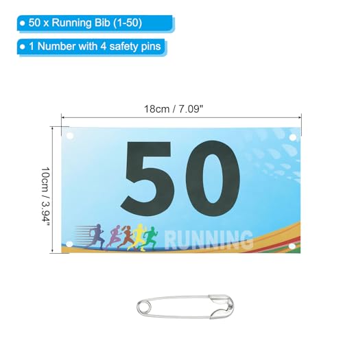 PATIKIL Tearproof Running Bib Numbers, Race Competitor Numbers - size: 7x4 Inch, style: 1-50