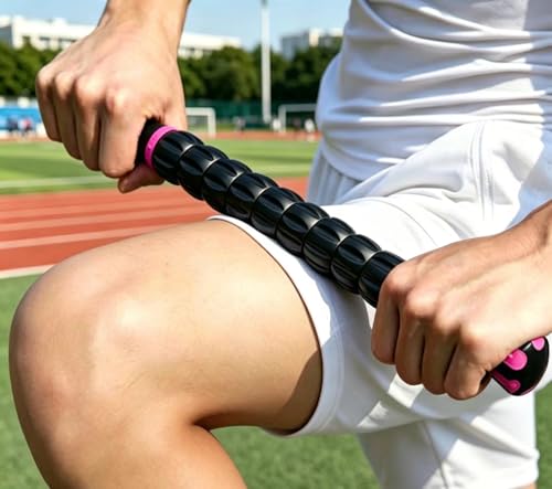 Muscle Roller Stick - A Full-Body Massage Roller that Can Relieve Muscle Soreness, Cramps and Tension After Exercise. It is a Handheld Physical Therapy and Recovery Tool（Red and Black） - color: Red Black