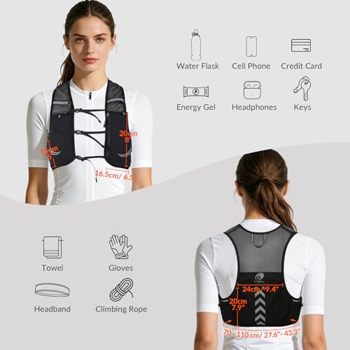 Hydration Running Vest with 2pcs 500ml/17oz Water Bottles, M/L - color: Black, size: M: 27.6" - 43.3"