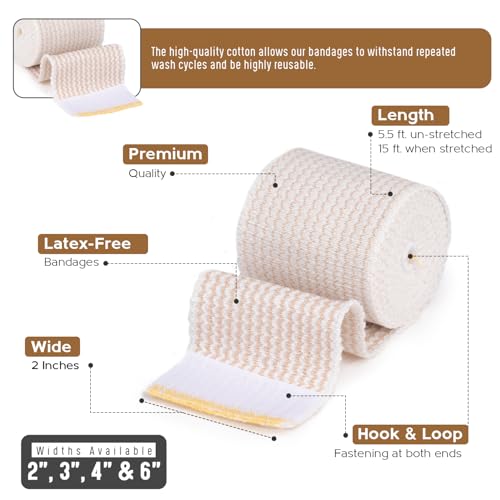 Premium Elastic Bandage Wrap (2” Wide, 25 Pack) - Nexskin Latex Free Athletic/Medical Compression Bandages Hook & Loop Fasteners at Both Ends - Lifetime Washable & Reusable Bandages - size: 25 Pack