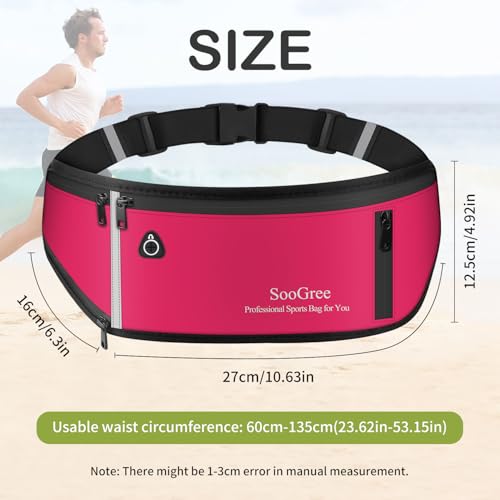 SooGree Slim Running Belt Fanny Pack, Resistant Waist Pack Money Belt Bag for Hiking Cycling Workout, Gym Phone Holder with Adjustable Strap (Rose) - color: Rose