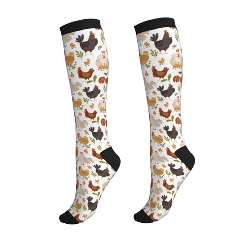 Crazy Fun Compression Socks, Unisex Knee High Support Socks - color: Chicken
